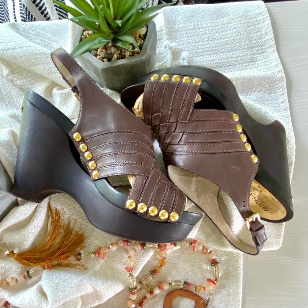 Michael Kors leather wedge slingback sandals 8